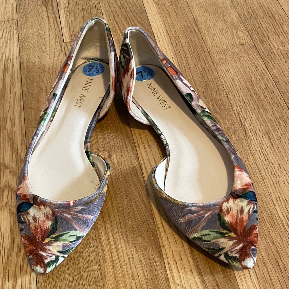 Nine West Floral Pointed Toe D'Orsay Flats - Multicolor